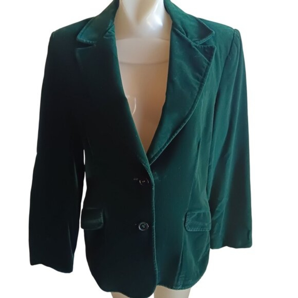 Women's Vintage Blazer Koret California Velvet Jacket Suit Emerald Green 1970's - Picture 2 of 9